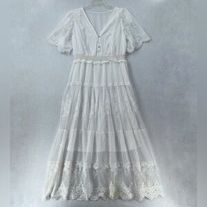 Boho Lacy Beautiful Comfortable White Wedding Event Bridal Maxi Dress